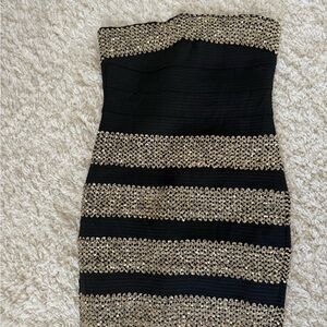 VENUS Gold and Black Strapless Bodycon Dress